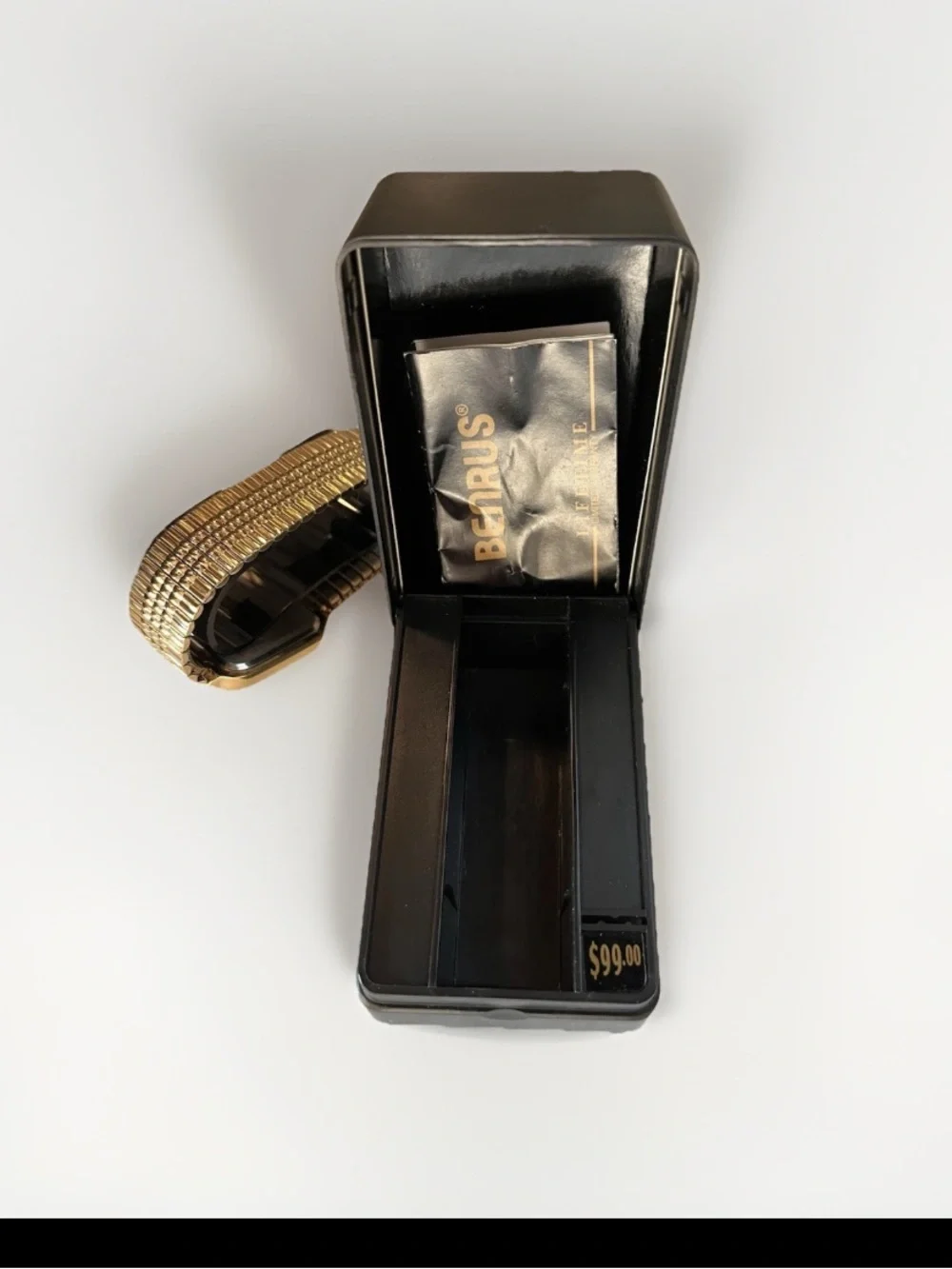 VTG Benrus Men Watch Quartz NOS Case/Papers Gold-tone Dial BN201M NIB Stretch
